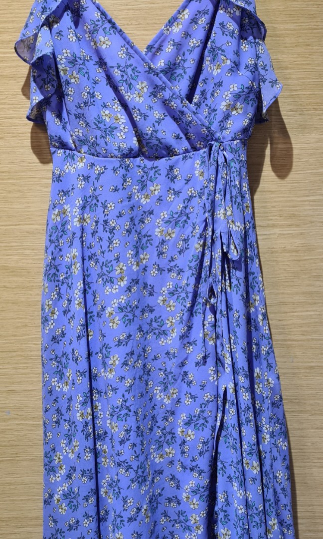 Lulus Daisy Lane Purple Floral print Surplice Midi Dress, Women's