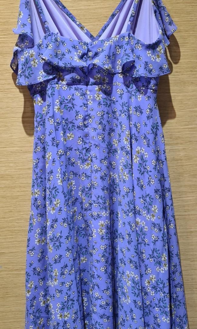 Lulus Daisy Lane Purple Floral print Surplice Midi Dress, Women's