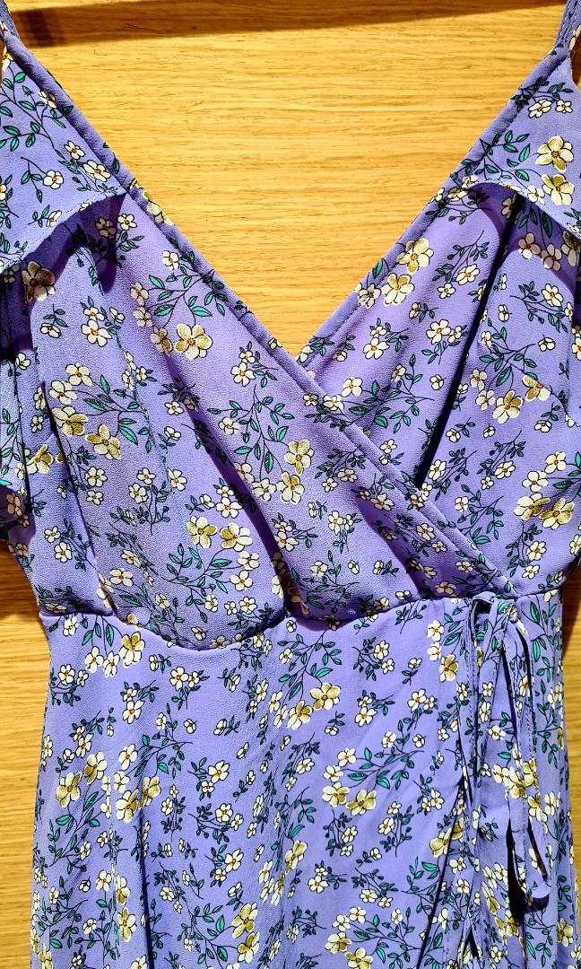 Lulus Daisy Lane Purple Floral print Surplice Midi Dress, Women's