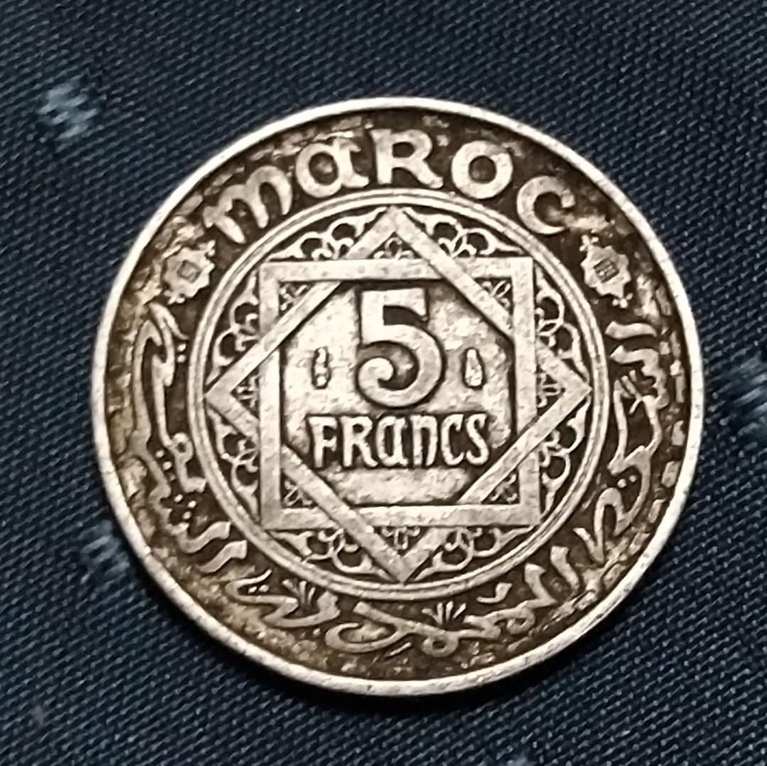 Morocco 5 Francs (Category: Currency) located in Manila. Submitted by angeljane7778 (Listing ID 1144252063, Image 2). Description: Morocco 5 Francs Aluminum Coin in Circulated condition. Php 350 Plus shipping Php 150..