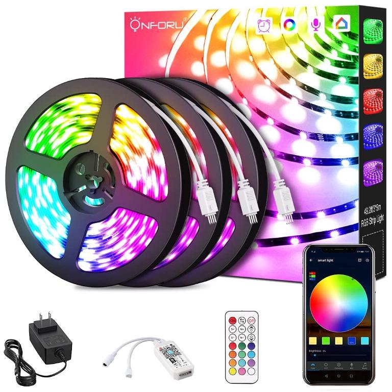 50FT/15M LED Strip Light, Smart RGB 5050 SMD Led Light Strip Music Sync  300LEDs Color Changing Light Strips Bluetooth APP Control with 44-Key  Remote