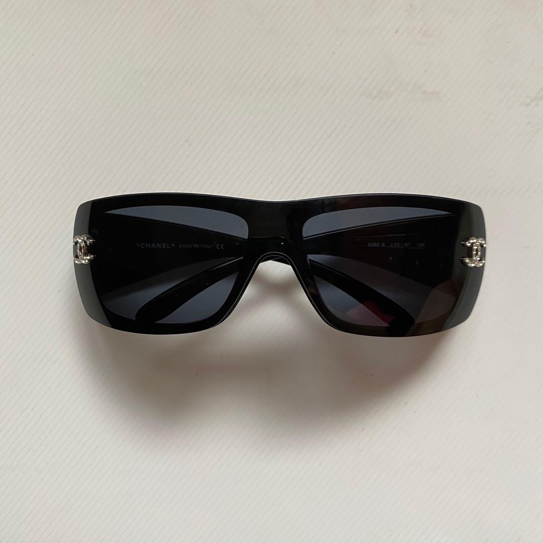 original chanel shield chunky y2k sunglasses with rhinestone details,  Women's Fashion, Watches & Accessories, Sunglasses & Eyewear on Carousell