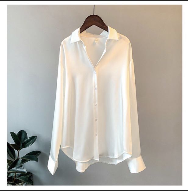 White satin blouse plus size hot sale