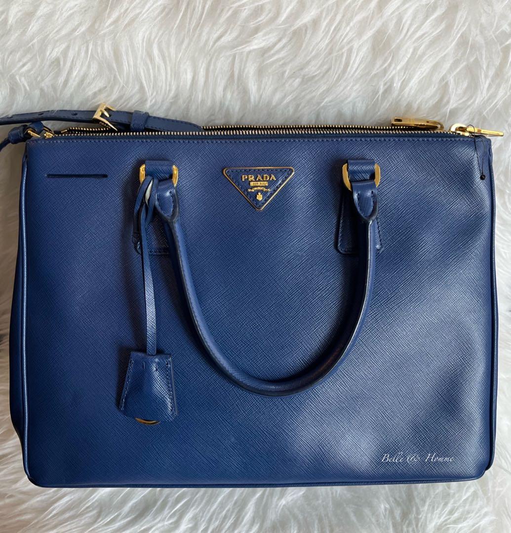 Prada Blue Medium Saffiano Lux, Luxury, Bags & Wallets on Carousell