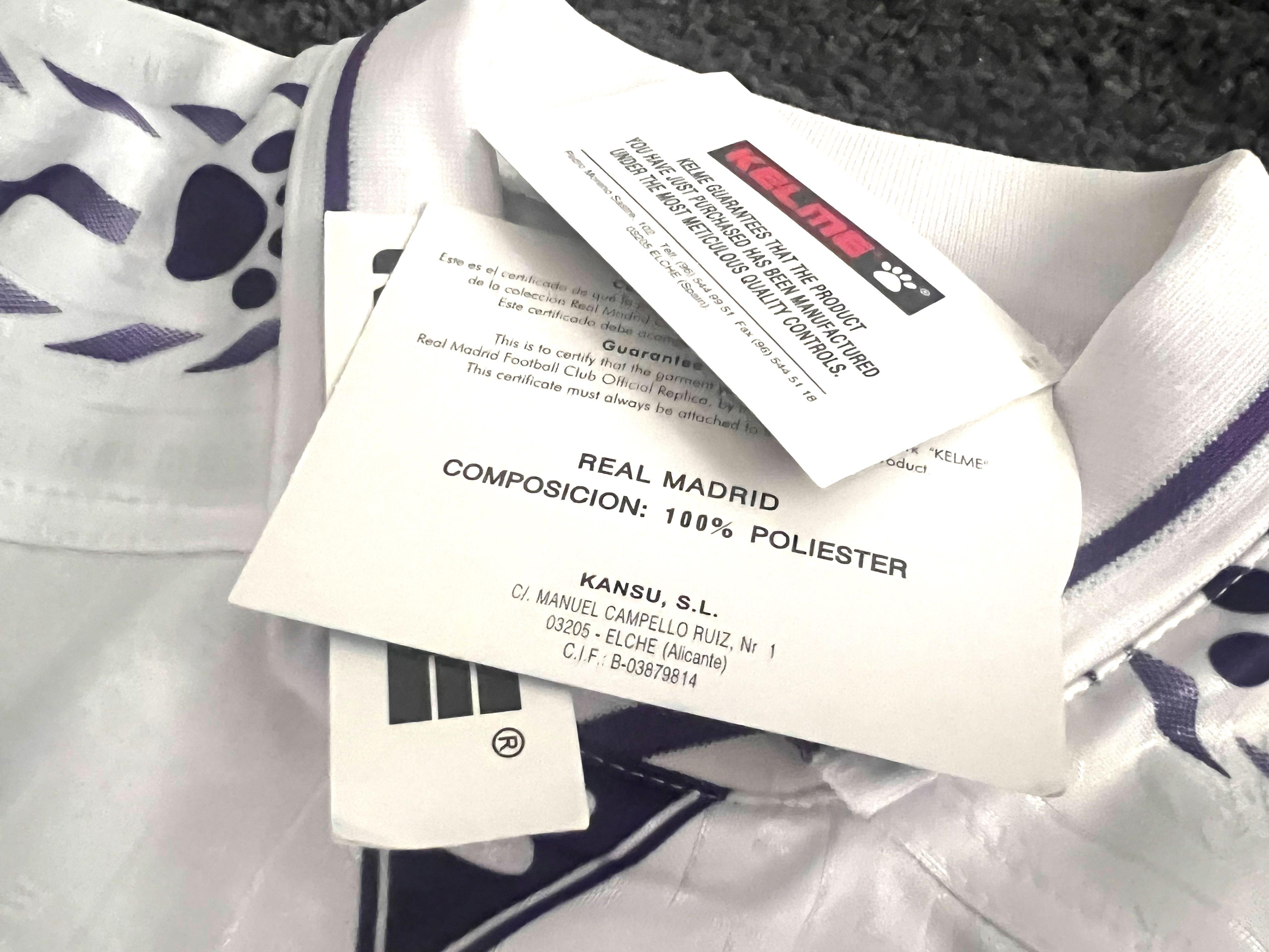 REAL MADRID 1996 KELME AUTHENTIC PLAYER JERSEY - RAUL GONZALEZ #7 BNWTS (Category: Tshirts & Polo Shirts) located in Singapore. Submitted by sportscorner (Listing ID 1144253971, Image 3). Description: REAL MADRID 1996 KELME AUTHENTIC PLAYER JERSEY - RAUL GONZALEZ #7 BNWTS More than 35 years of original Real Madrid AUTHENTIC Player Jersey. Size : Large Rare piece of gem for all collectors. See to believe it. .