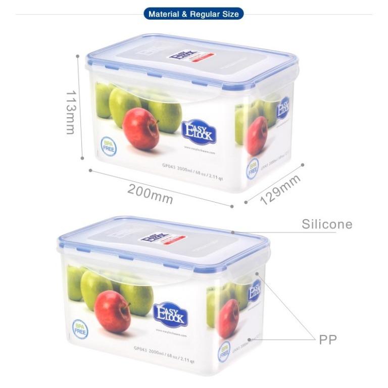 Rectangle Plastic Food Container 2000ml, Furniture & Home Living