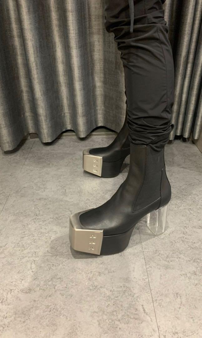 Rick Owens Leather Black Silver Kiss Boots Size 41.5, 男裝, 鞋, 靴 