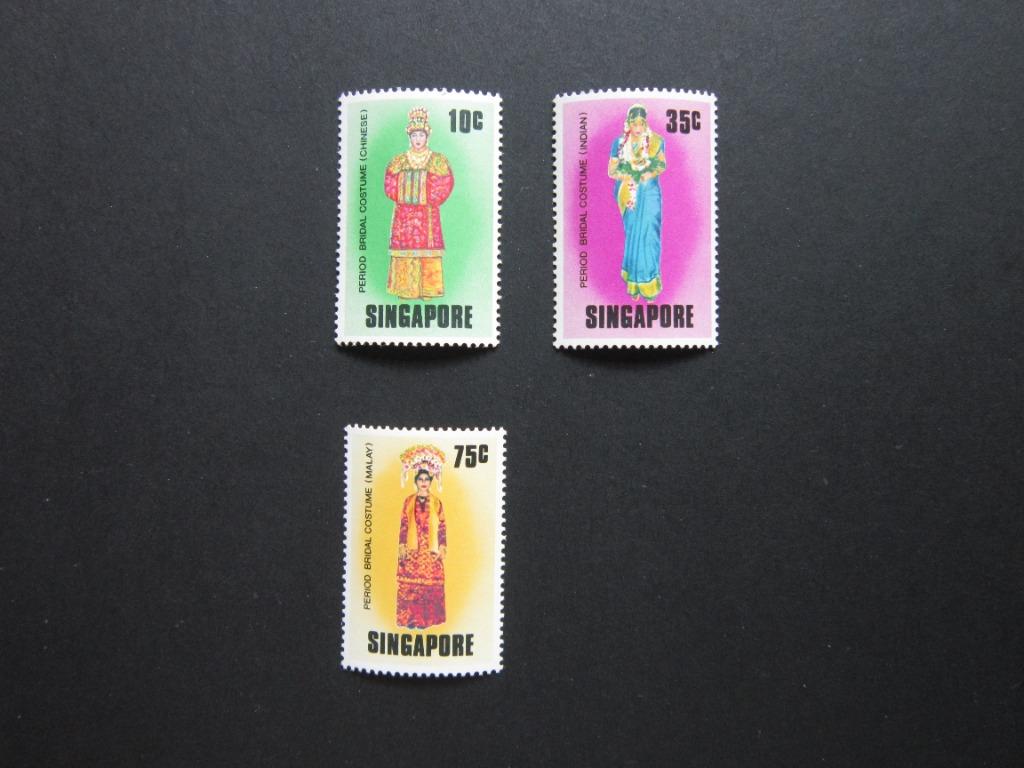 SINGAPORE 1976 PERIOD BRIDAL COSTUMES COMP. SET OF 3 STAMPS SC#257-259 IN  MINT