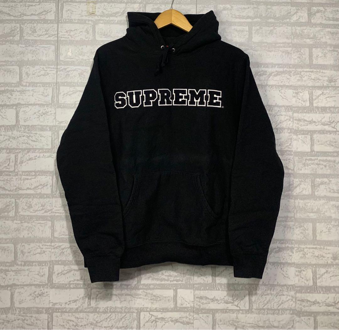 XL)Supreme Cord Collegiate Logoスウエットシャツ黒