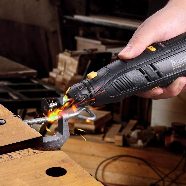 TECCPO TDRT03P 12V Cordless Multifunction Rotary Tool with Battery 6 Variable Speeds 5000 28000 RPM with 80 Accessories for Cutting and Carving
