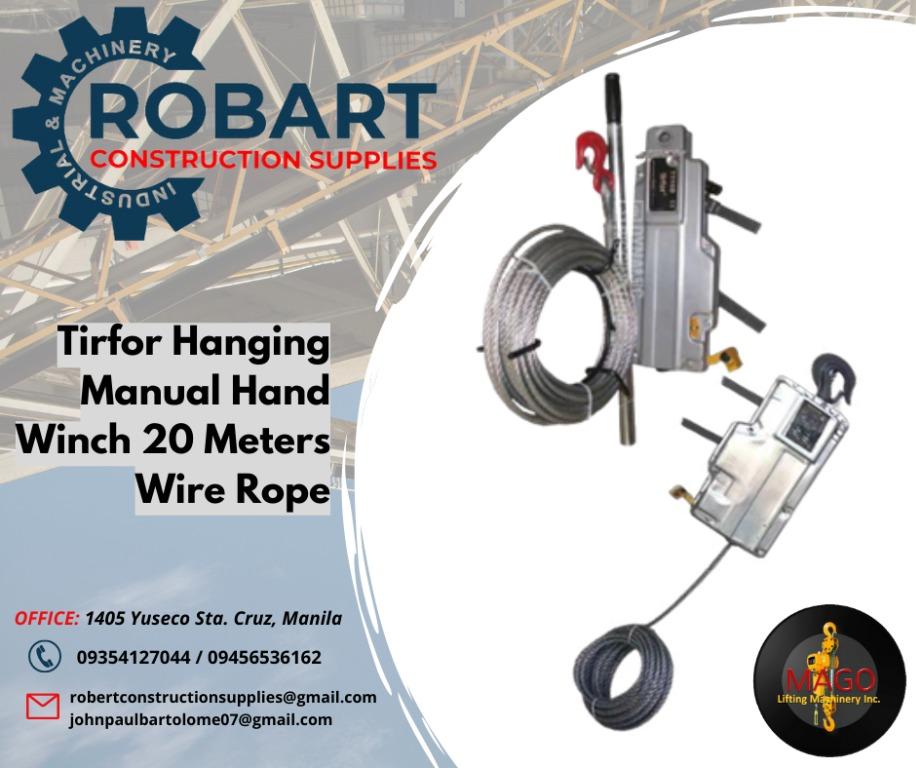 Tirfor Hanging Manual Hand Winch 20 Meters Wire Rope, Commercial