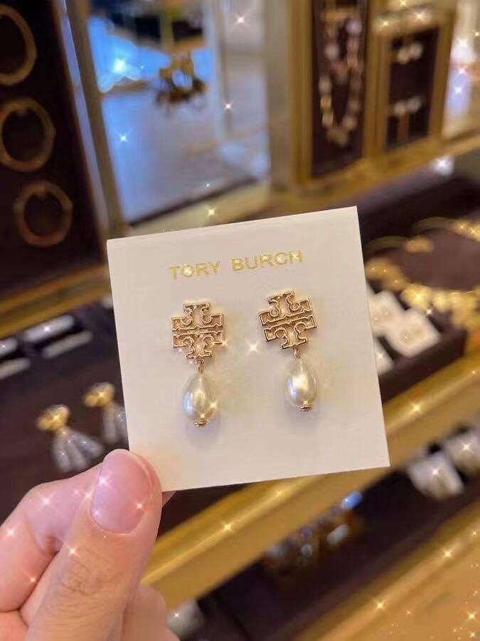 Tory Burch Logo Pearl Earrings, Luxury, Accessories on Carousell