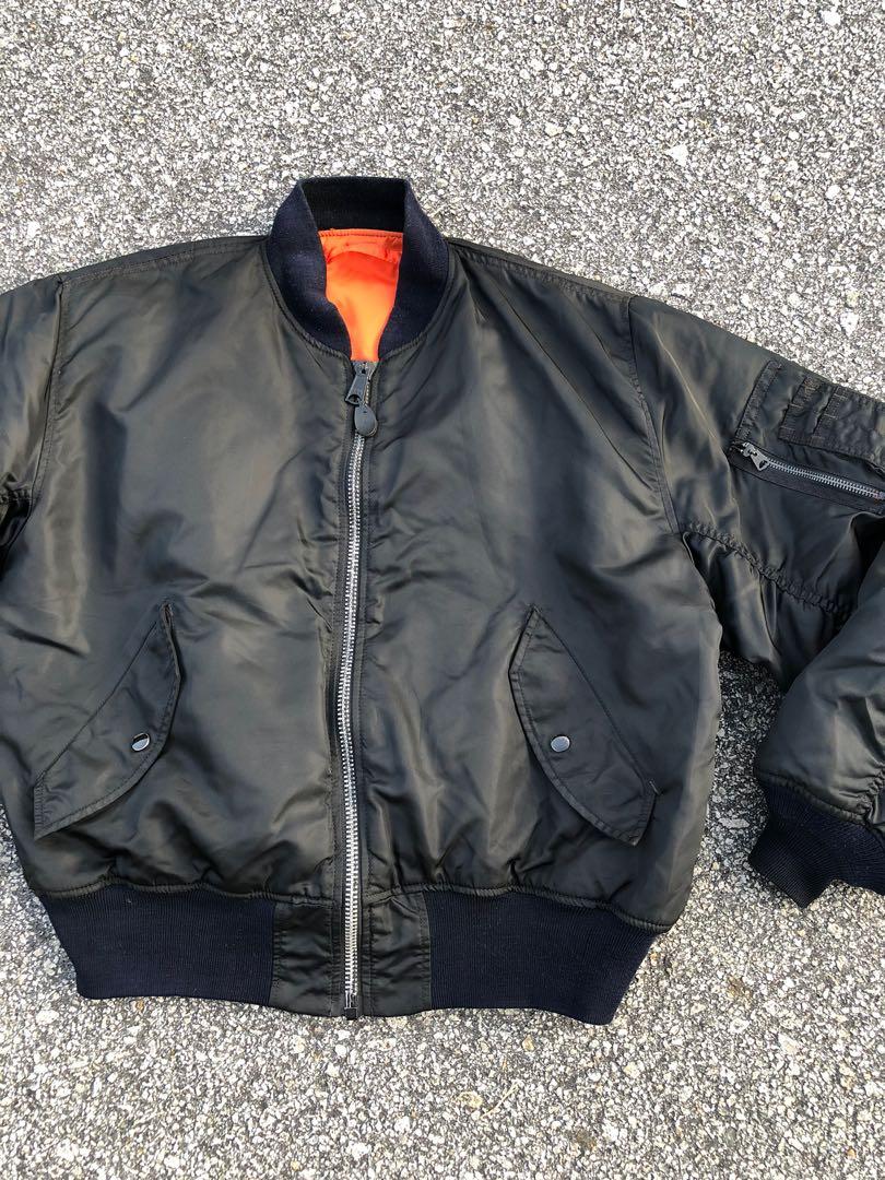 Vintage 90s PRACT MA-1 Bomber black jacket Size L, Men's Fashion