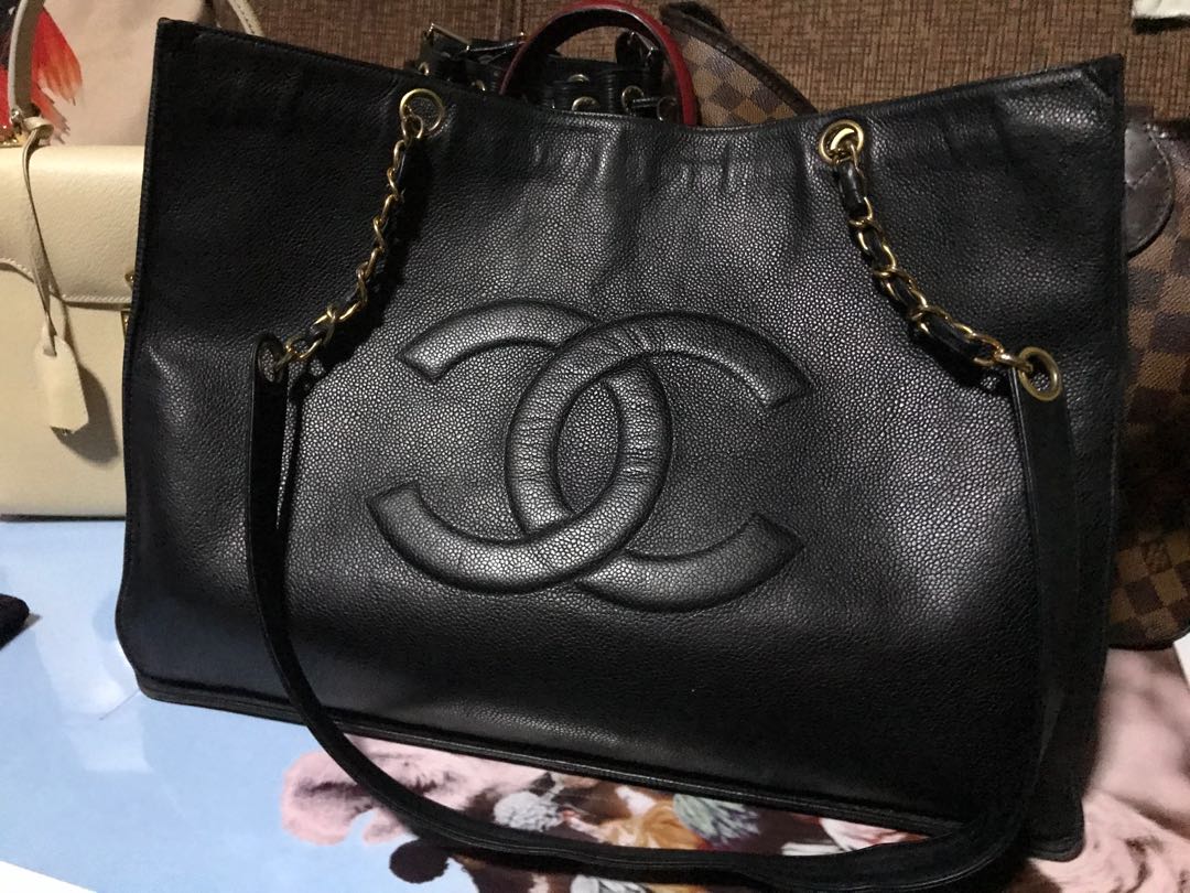 Chanel Grand Shopper Tote Bag Black Caviar Leather  Silver Hardware   Baghunter