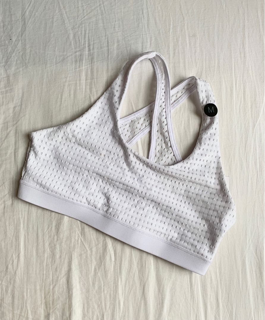 IN STOCK-XS] WHITE HIGH NECK SPORTS BRA CROSS BACK SPORTS BRA