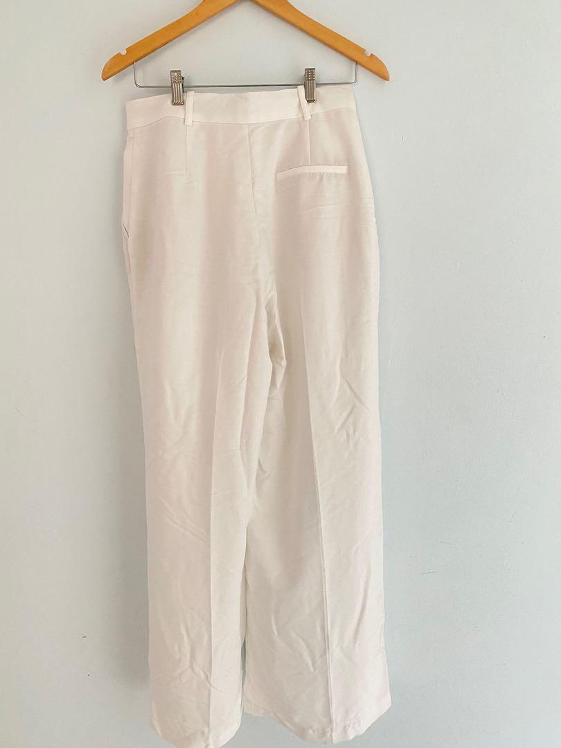 #Sell4me ZARA Masculine Wide Leg Trousers in White, Women's Fashion,  Bottoms, Other Bottoms on Carousell
