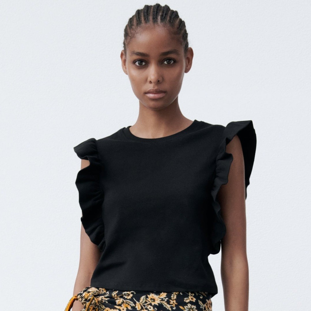 Black ruffle top zara best sale