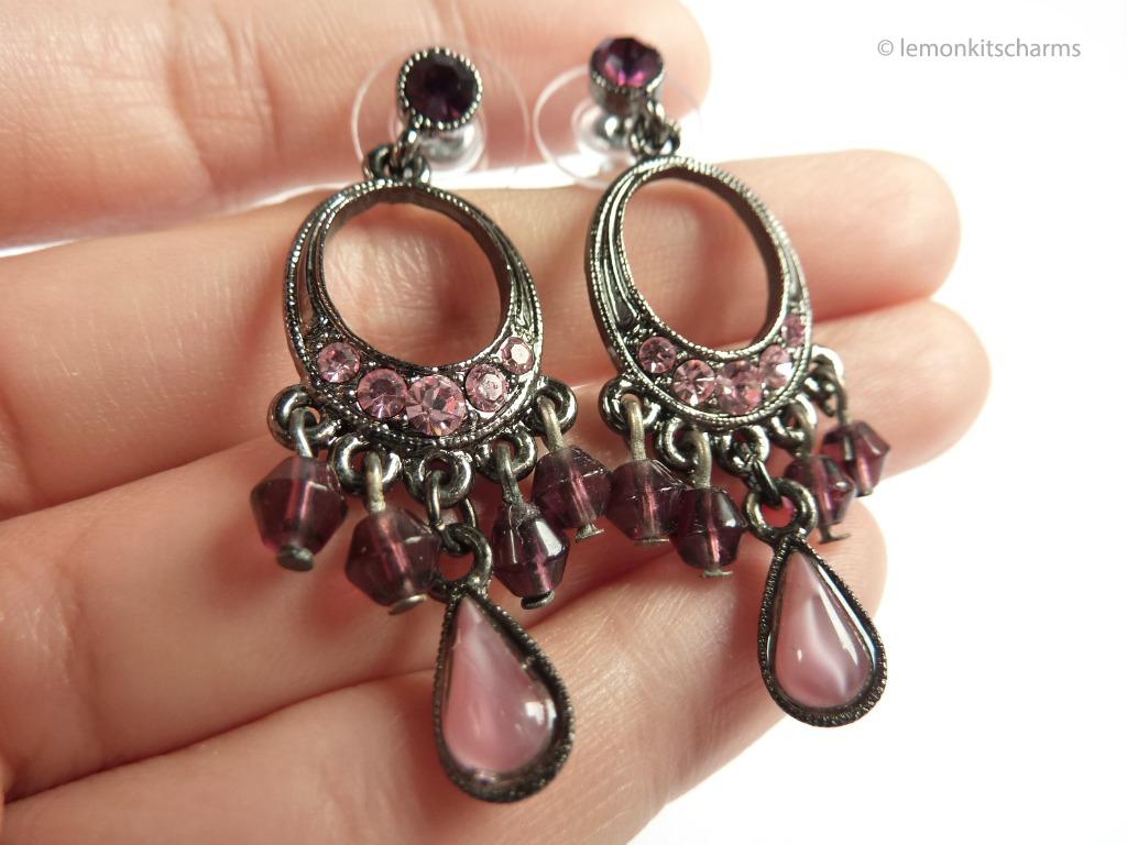 1928 Co. Black Purple Chandelier Earrings pierced er2035 ci