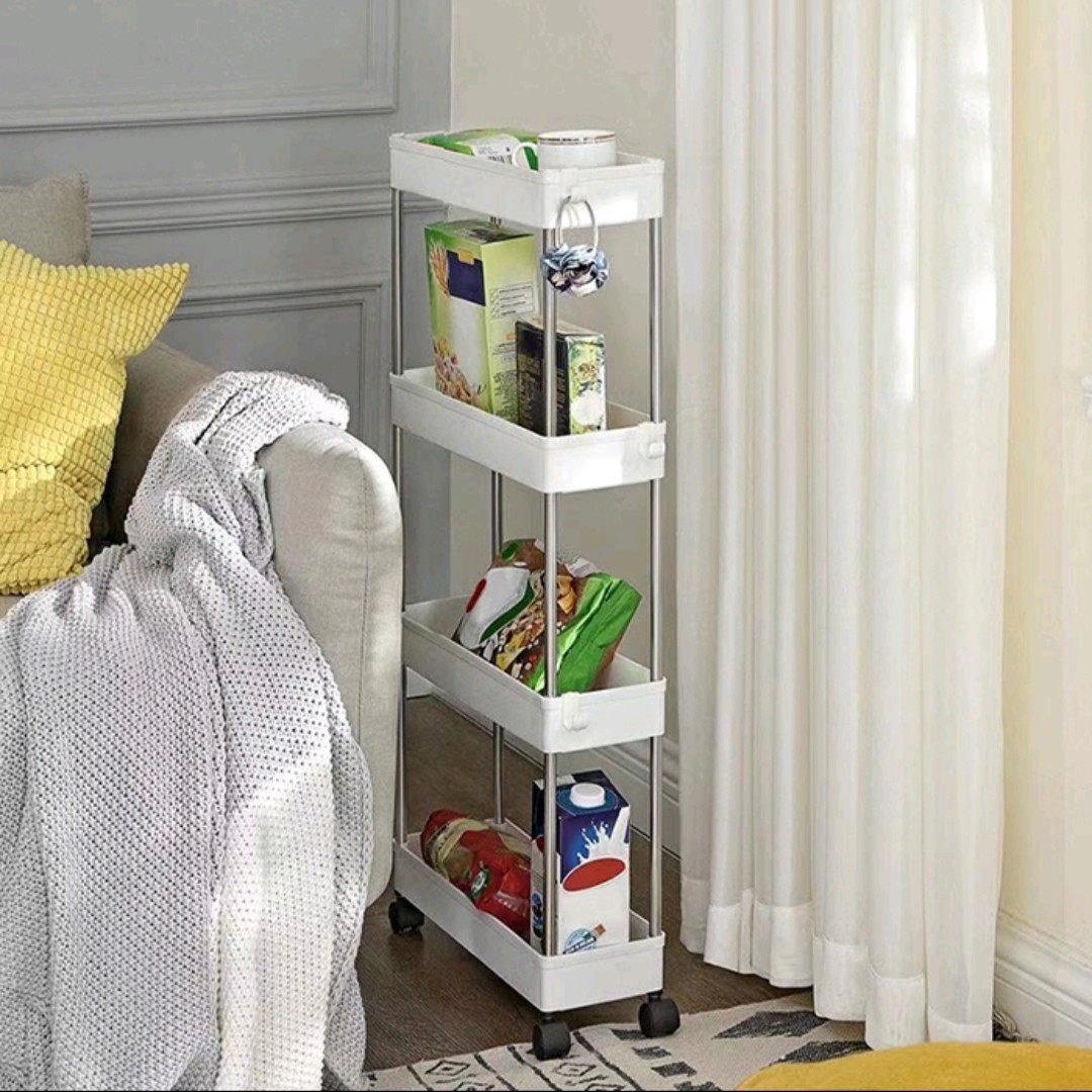 4 Layer Moving Rack Kitchen Storage Shelf Wall Cabinets Home Bedroom ...