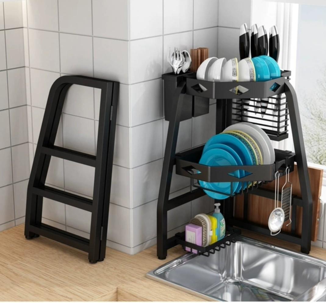 廚房水槽角落碗碟摺疊瀝水架foldable Dish Rack Drainage Rack 傢俬 家居 浴室 廚房用品配件 Carousell