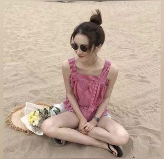 [全新馬上出貨］可愛 格子背心 夏日背心