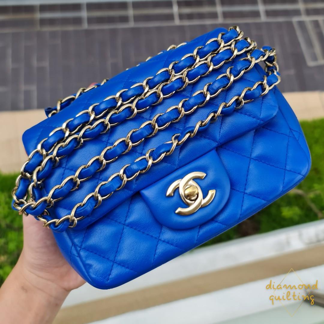 💙 CHANEL MINI 17CM SQUARE CLASSIC FLAP BAG LAMBSKIN ELECTRIC BLUE LIGHT  GOLD HARDWARE CHAMPAGNE GHW 17 CM SQ / small medium jumbo caviar, Luxury,  Bags & Wallets on Carousell