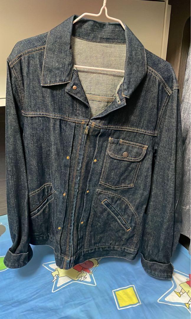 A BATHING APE BAPE CHAMPION DENIM JACKET, 男裝, 外套及戶外