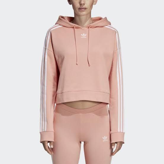 Adidas Originals Cropped Hoodie Dust Pink Women s Fashion Coats Jackets and Outerwear on Carousell