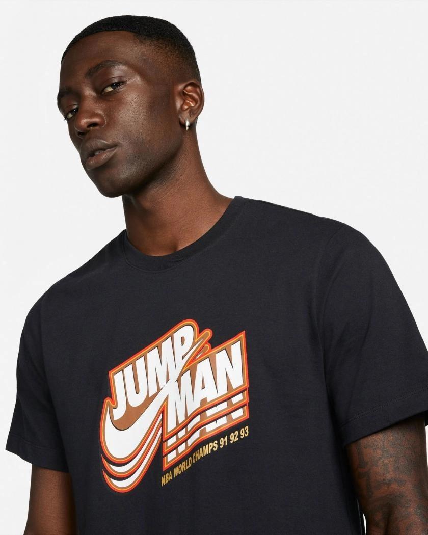 Air Jordan Jumpman Print Logo Tee Shirt Black White Orange Top