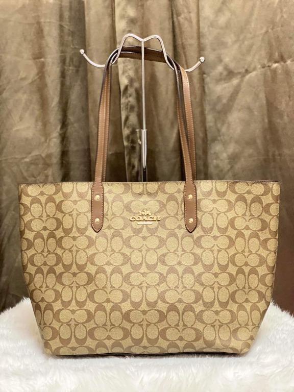 AUTHENTIC Coach Signature Open City Tote Bag in Khaki/Saddle, Women's