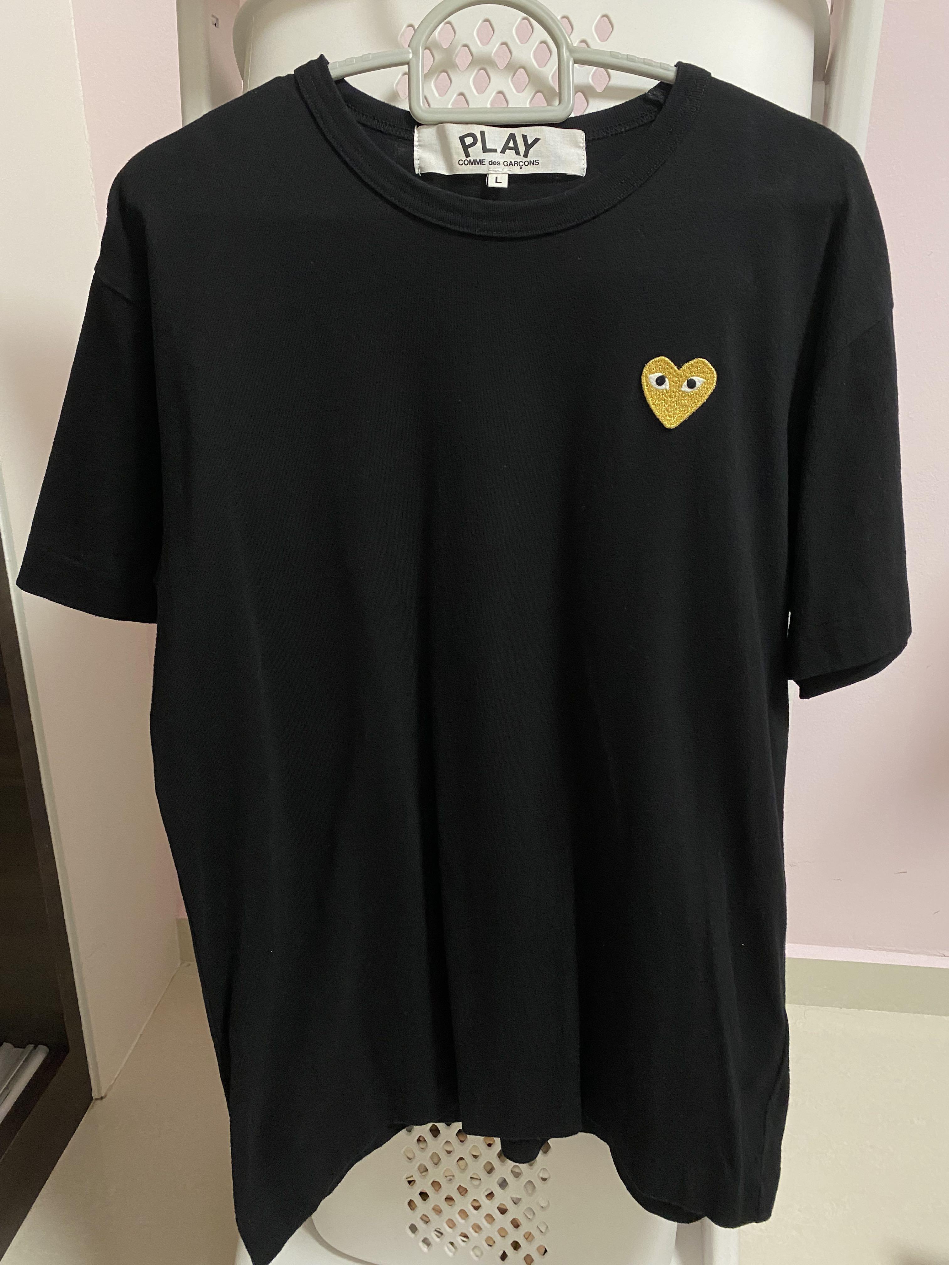 Cdg Play Gold Heart Logo Patch T Shirt Men S Fashion Tops Sets Tshirts Polo Shirts On Carousell