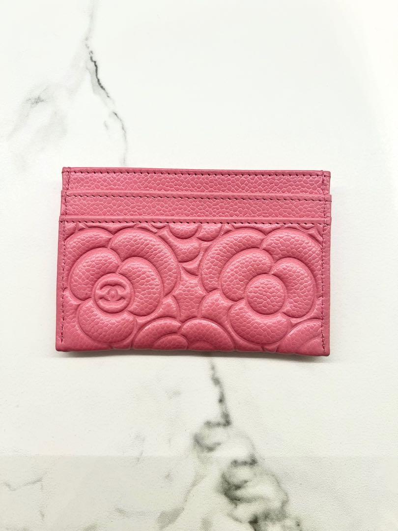 Chanel red camellia card holder clearance