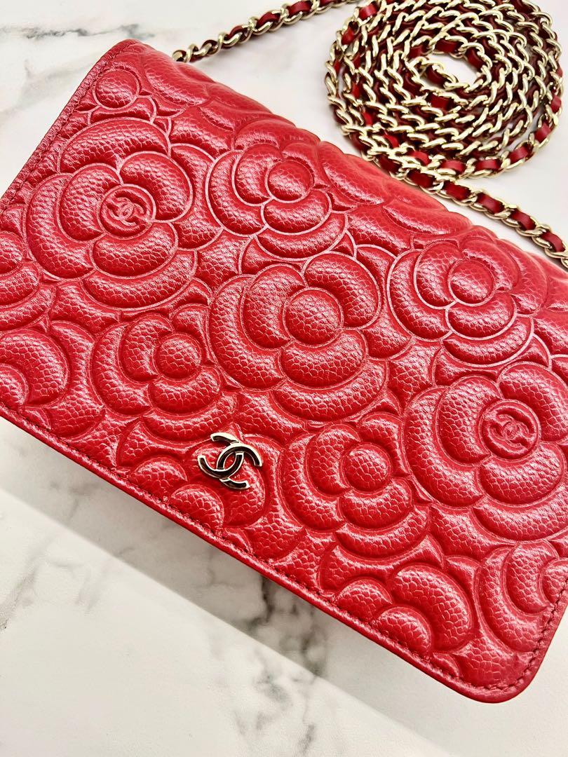 Chanel red best sale camellia card holder