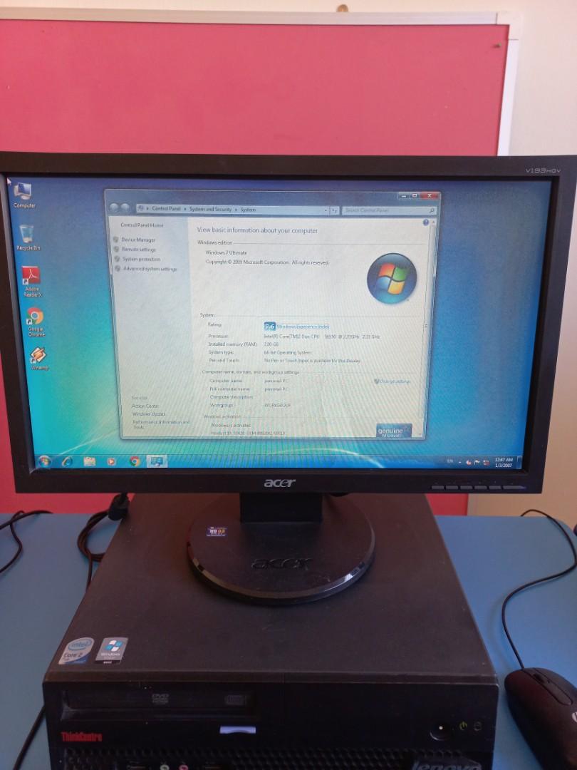 Desktop Computer set (Category: Desktops) located in Ipoh. Submitted by variesel (Listing ID 1144548926, Image 2). Description: Buyer arrange own transportation to pickup. Monitor-Acer CPU- Lenova Keyboard-HP Overall Condition 6/10..