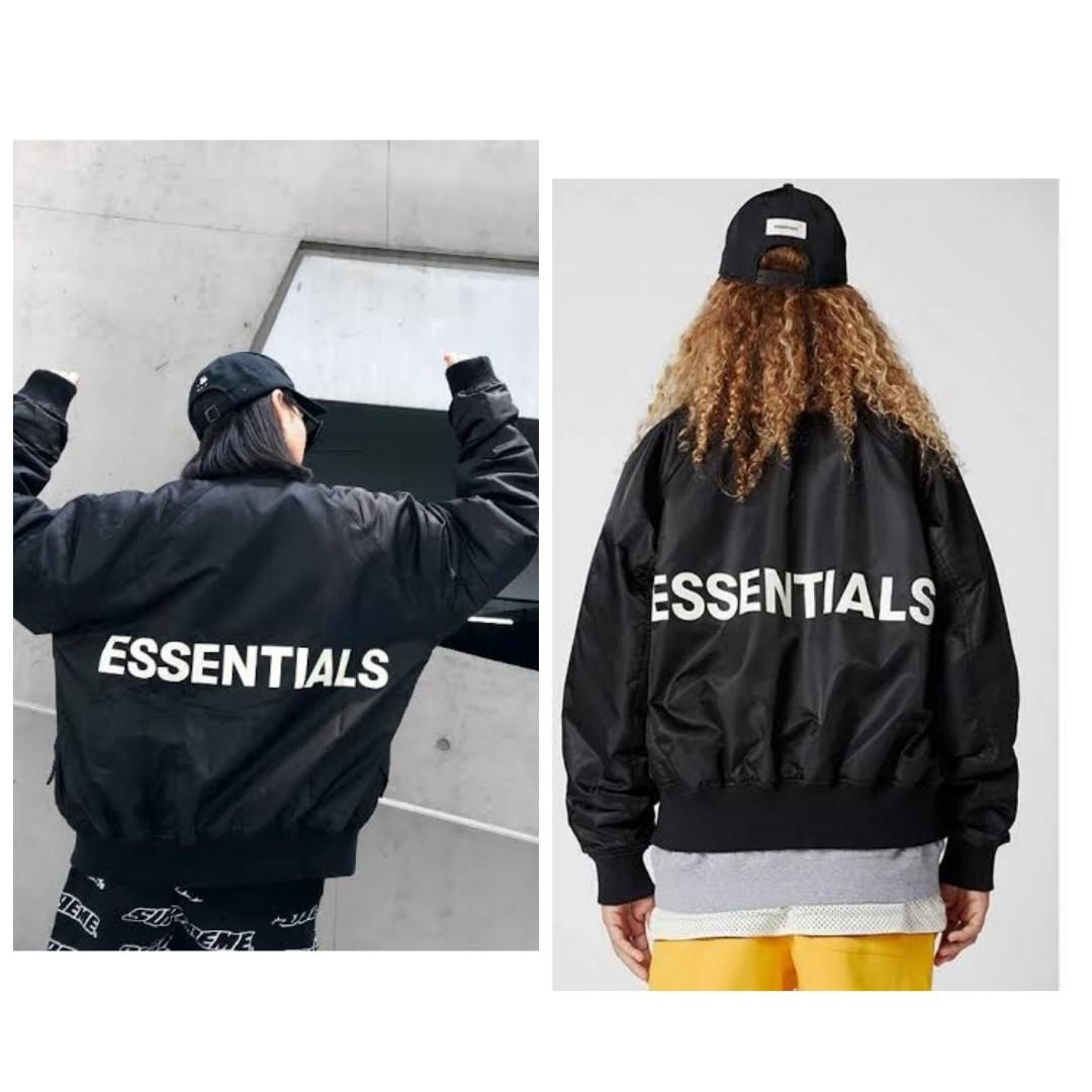 FEAR OF GOD Essentials Bomber Jacket in Black, Luxury, Apparel on Carousell