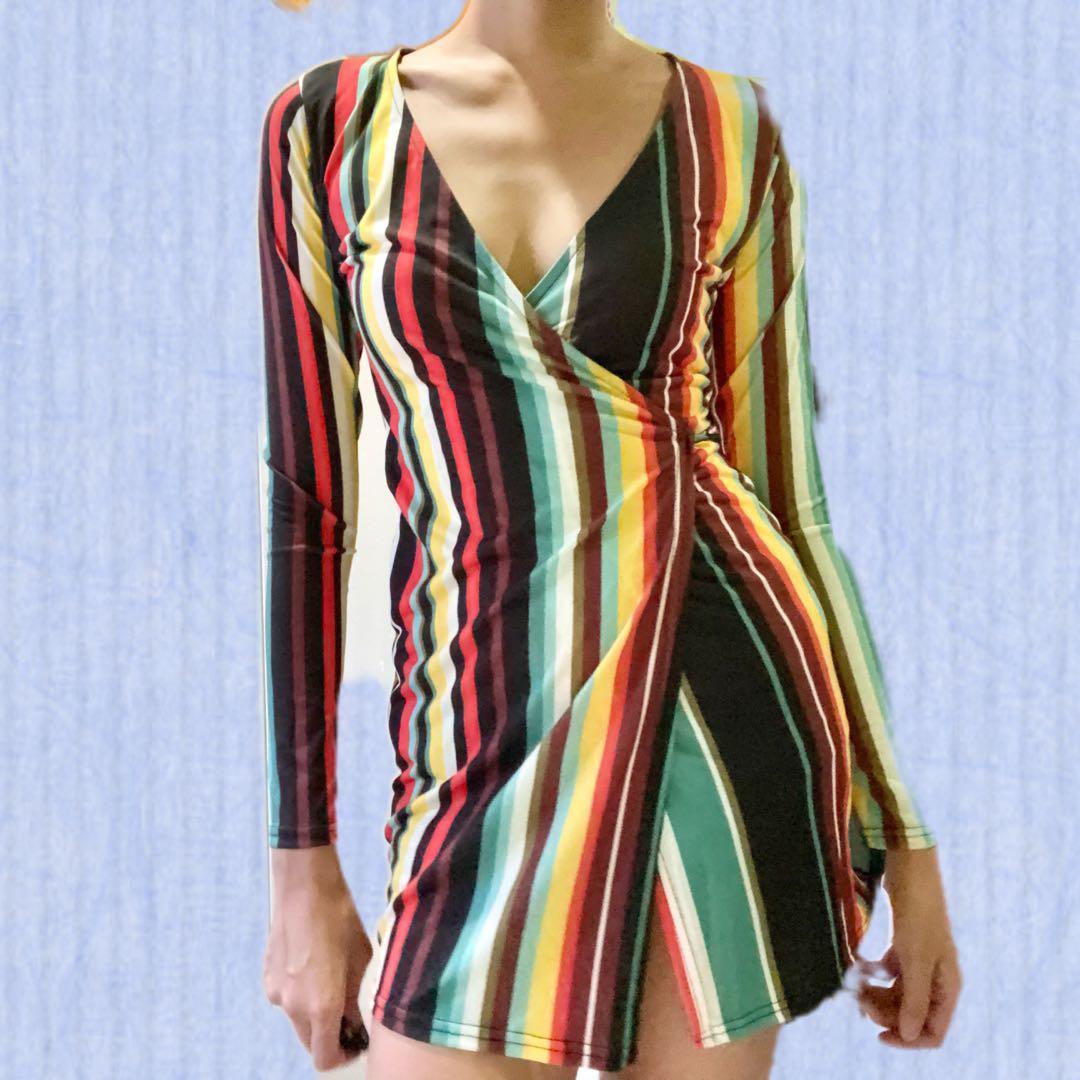 Free mail] Missguided rainbow wrap dress, Women's Fashion, Dresses \u0026 Sets,  Dresses on Carousell
