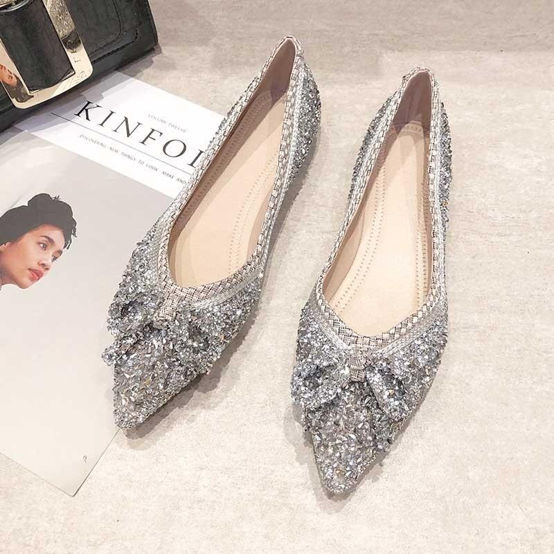 Glittery ribbon flats shoes Women s Fashion Footwear Flats on