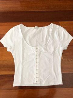 🕷Grunge hook-detail white crop tee 🕷