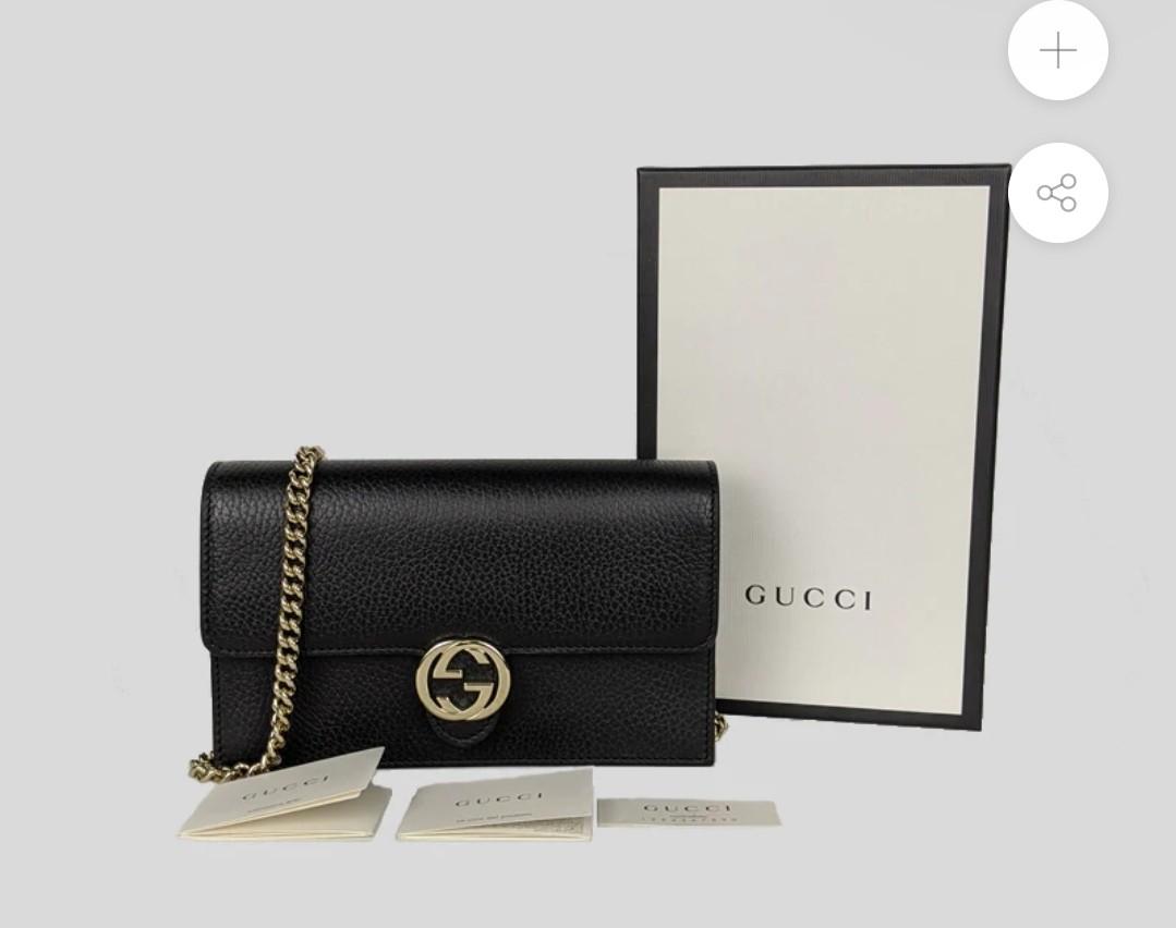 Gucci Interlocking G Black Calf Leather Chain Crossbody Bag 