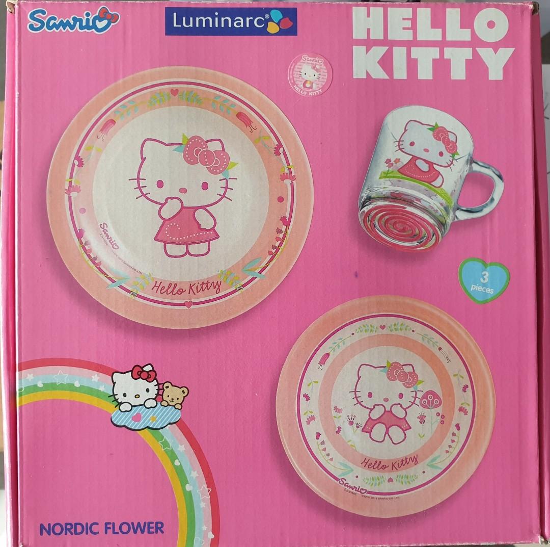 Hello Kitty (plate, bowl and cup) 3 pieces, Furniture & Home Living
