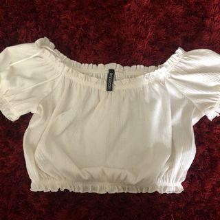HNM ORIGINAL SABRINA CROP TOP WHITE WOMEN H&M DIVIDED