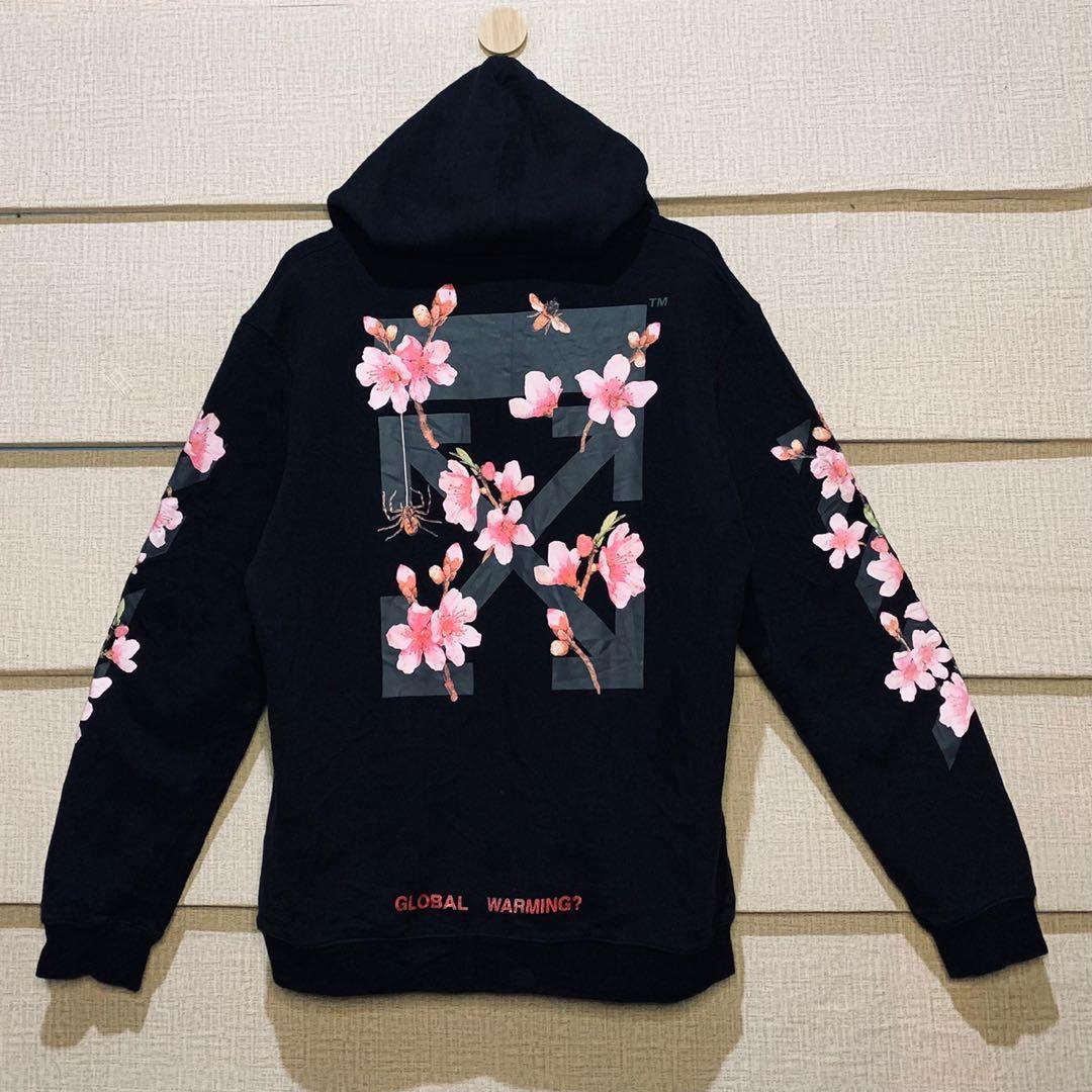 Off white cherry top blossom hoodie black