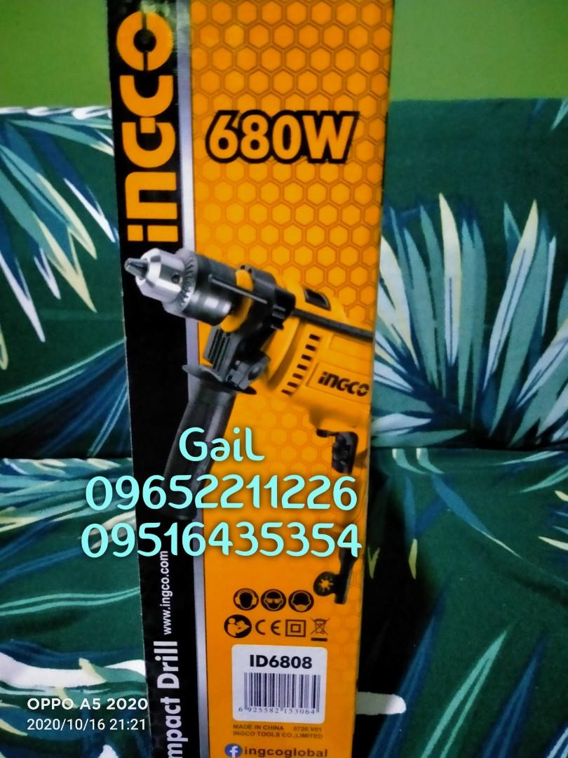 INGCO 13mm, 680W Impact Drill (Category: Construction Tools & Equipment) located in Caloocan City. Submitted by abieghail (Listing ID 1144471585, Image 2). Description: INGCO Impact Drill 680watts ID68016P - Super Select Model : ID68016P Voltage : 220-240V~50/60Hz Input Power : 680W No-load Speed : 0-3000rpm Max.Drilling Capacity : 13mm With Variable speed Forward/Reverse switch Available for store pick-up / delivery nationwide! Contact us for fa