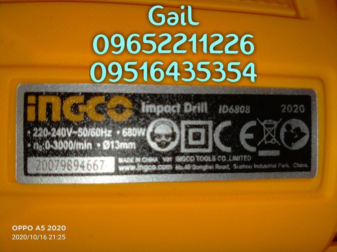INGCO 13mm, 680W Impact Drill (Category: Construction Tools & Equipment) located in Caloocan City. Submitted by abieghail (Listing ID 1144471585, Image 3). Description: INGCO Impact Drill 680watts ID68016P - Super Select Model : ID68016P Voltage : 220-240V~50/60Hz Input Power : 680W No-load Speed : 0-3000rpm Max.Drilling Capacity : 13mm With Variable speed Forward/Reverse switch Available for store pick-up / delivery nationwide! Contact us for fa
