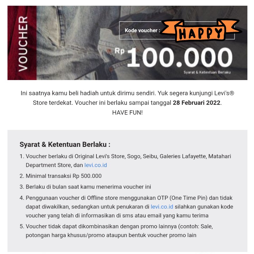 Levi's 100k Discount Voucher, Tiket 