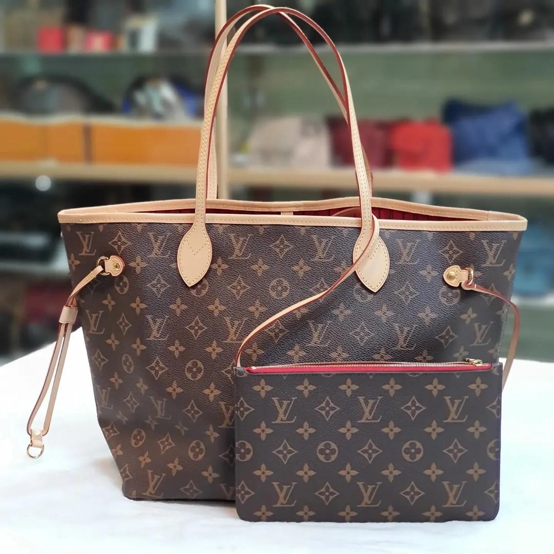 Louis Vuitton Brown, Pattern Print Damier Ebene Belmont Tote mm w/ Pouch GM