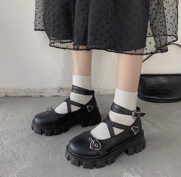 Mary janes chunky platform heart heels boots y2k vintage harajuku