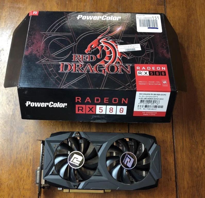 passager bar Udvalg Powercolor Red Dragon RX580 OC 8GB GDDR5 Graphic Card