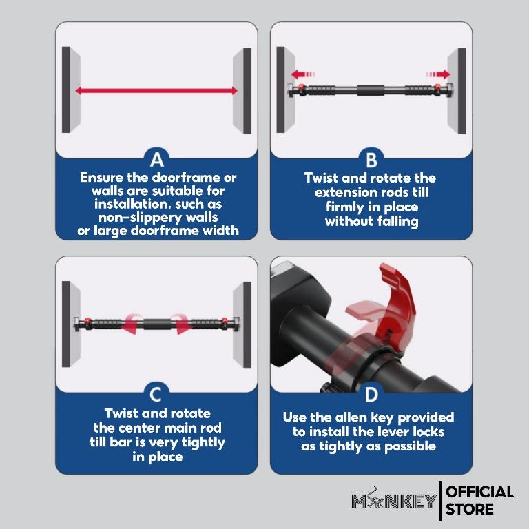 READY STOCK Indoor Doorway Pull Up Bar Adjustable Portable