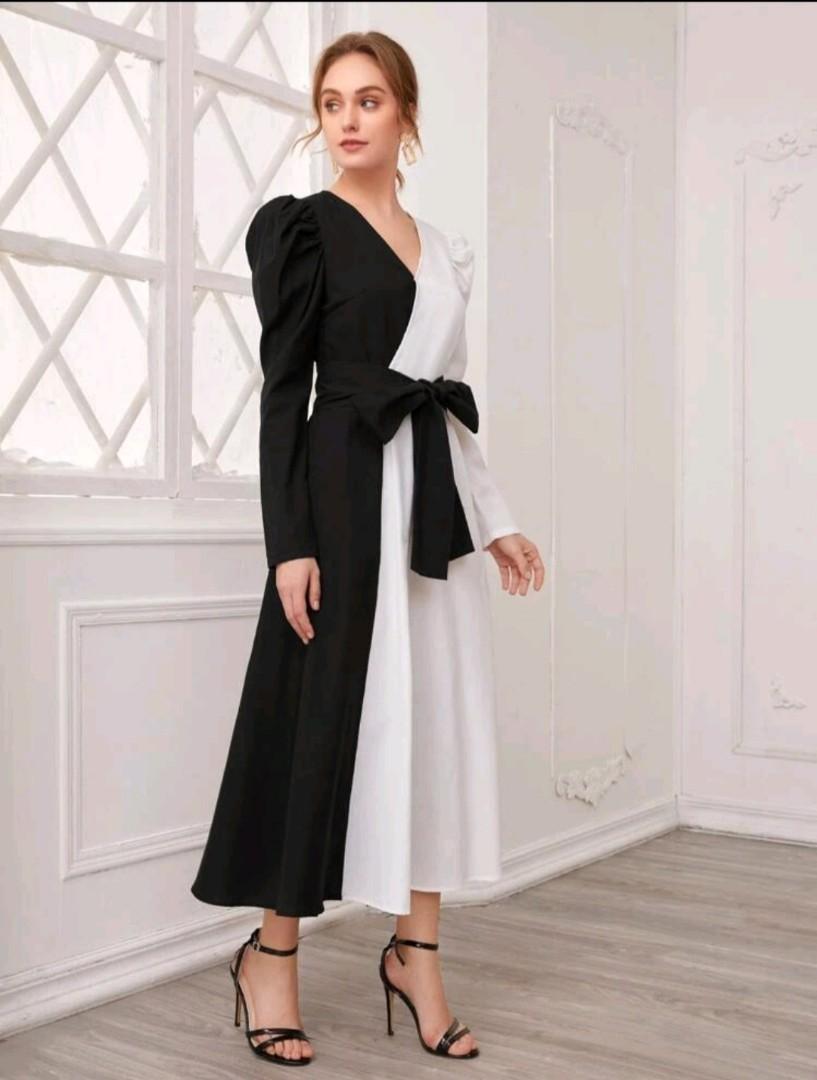 SHEIN black white Women s Fashion Dresses Sets Traditional